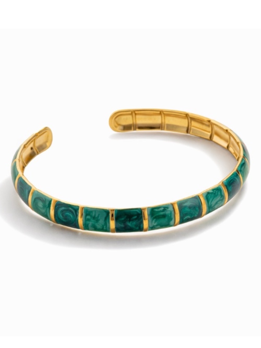 New! Sol Gold Plated Emerald Green Colorblock Colorful Cuff Bracelet NWOT